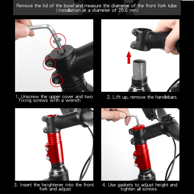 MUQZI 28.6 Extension de tige de fourche vtt route vélo pliant Extension de tige de guidon pour adaptateur d'extension de fourche en acier allié de Fiber de carbone  18
