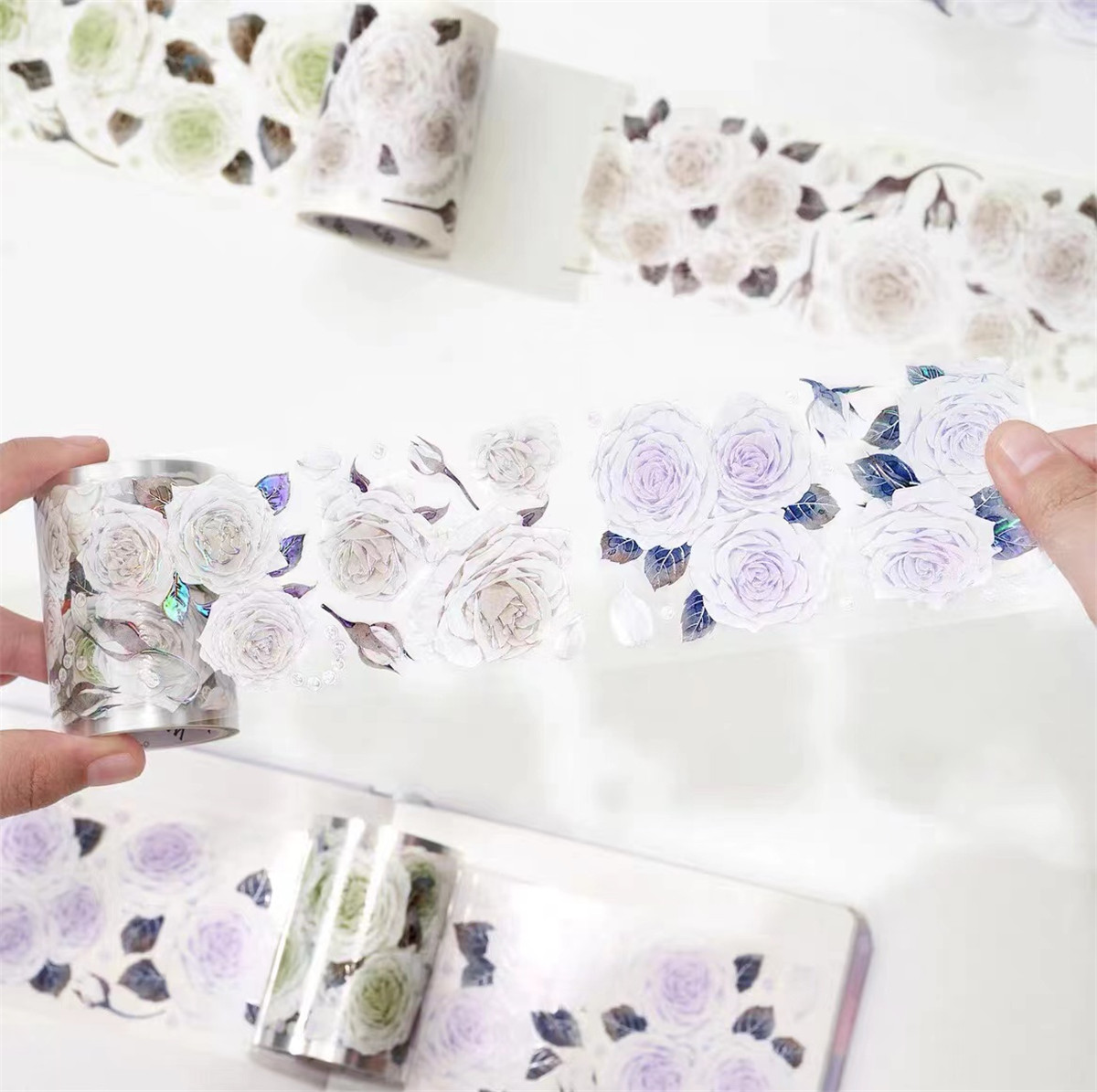 Vintage Roze Groene Paarse Roos Washi Pet Tape Voor Planner Card Maken Diy Scrapbooking Plan Decoratieve Sticker