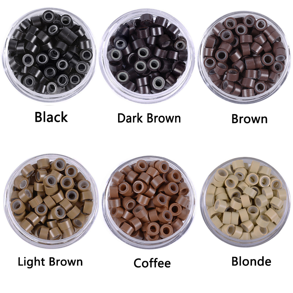 500 Uds extensión de cabello Micro anillos enlaces cuentas, cuentas forradas de silicona de 5mm para herramienta de extensiones de cabello