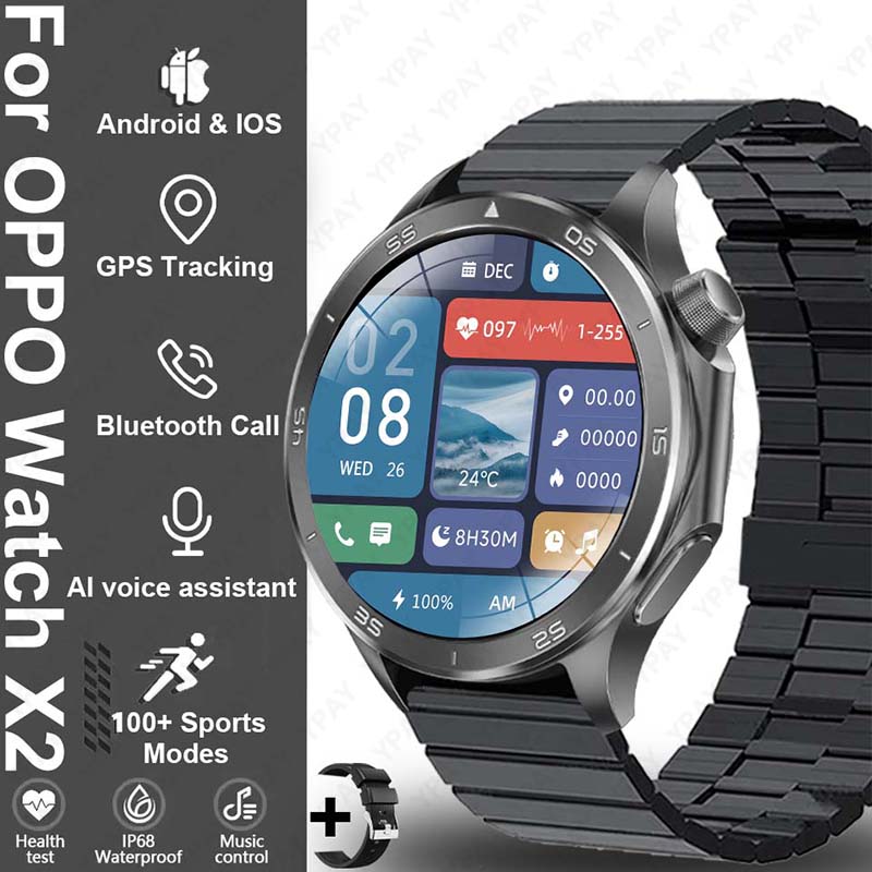 2025 New For Original OPPO Watch X2 Men GPS Smart Watch 1.53inch AMOLED IP68 Waterproof Bluetooth Call 100+ Sports Modes Watch: Verde