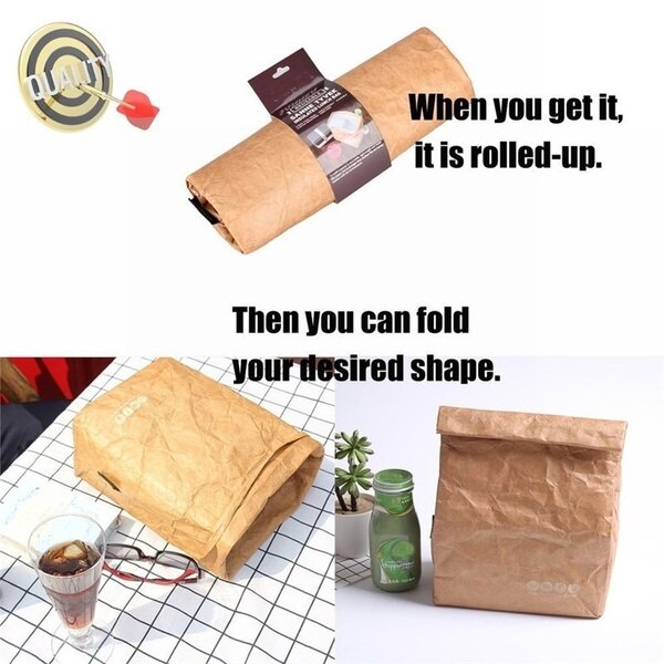 Braun Papier Mittagessen Tasche Wiederverwendbare Isolierte Thermische Kühler Sack Magnetische Verschluss