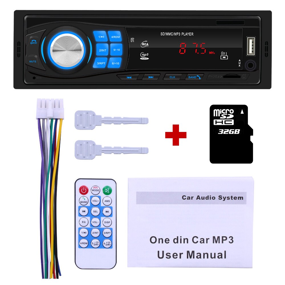 1DIN In-Dash Car Radio Bluetooth Stereo Digital Audio Music Mp3 Player 12V FM Radio USB/AUX-IN Remote Control 45W TF U-disk: Radio 32G TF card