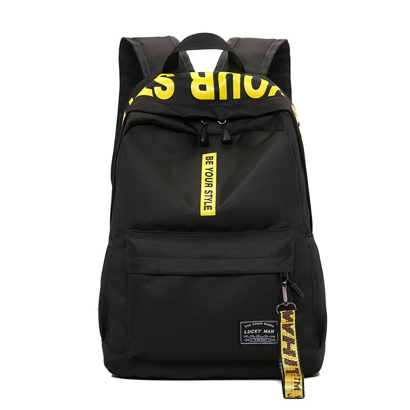 Mochilas escolares para adolescentes mochila negra para estudiantes adolescentes mochila para hombres y mujeres mochila femenina: Yellow word