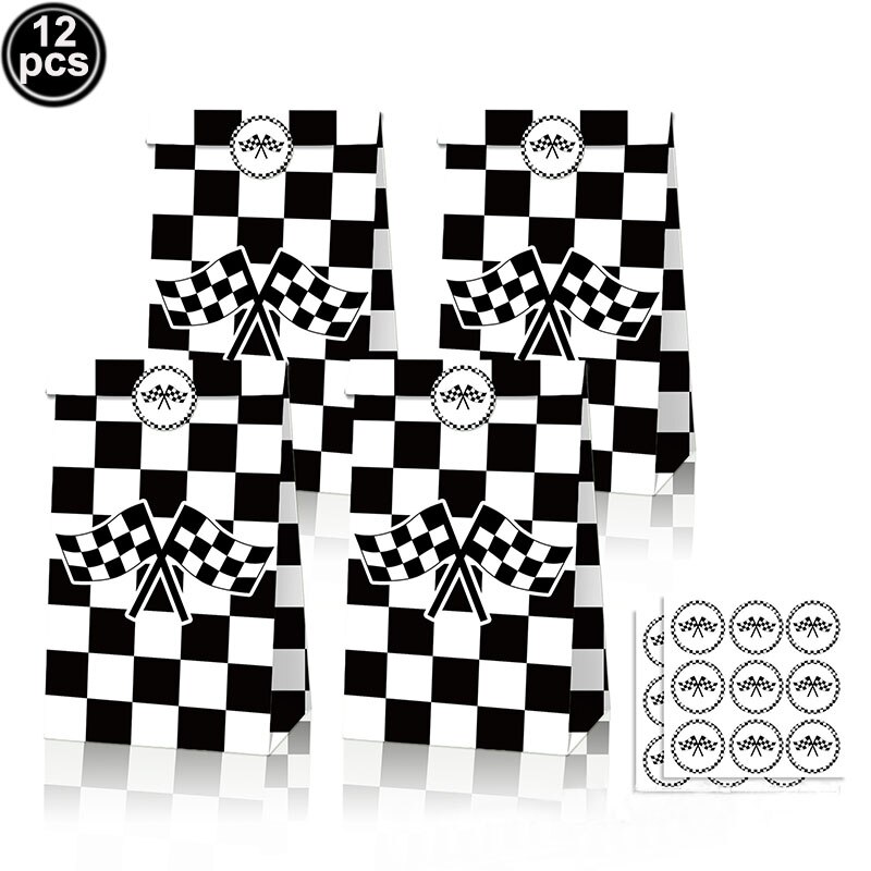 12pcs Race Car Party Treat Bag with Checkered Raci... – Grandado