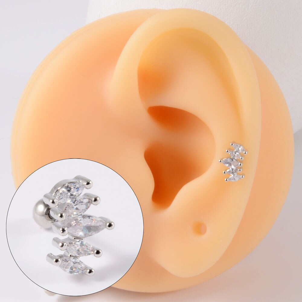 1 pz acciaio inossidabile Cz orecchio Tragus cartilagine orecchini cristallo trasparente fiore lobo elica orecchino bilanciere piercing gioielli per il corpo 20G: Argento placcato