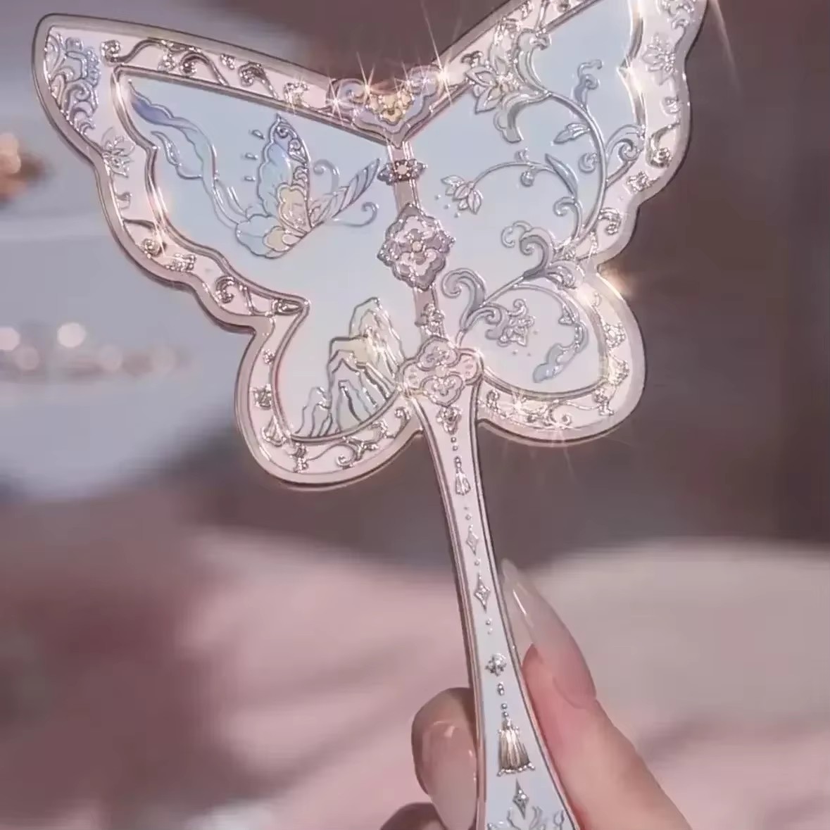 Flower Knows Little Angel Series Espejo de mano 3 tipos Exquisitos herramientas de maquillaje en relieve: Grey