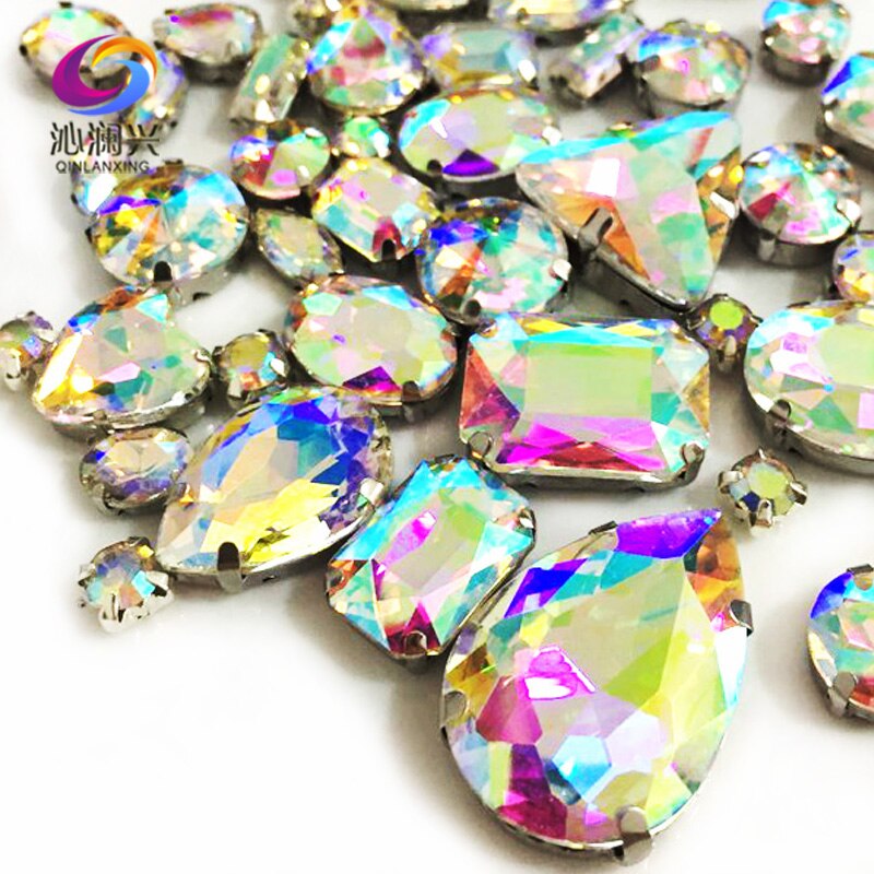 68 stk / pakke ab farve top-niveau glas krystal sy på sten, mix størrelse klo rhinestones diy / tøj tilbehør / bryllup dekoration