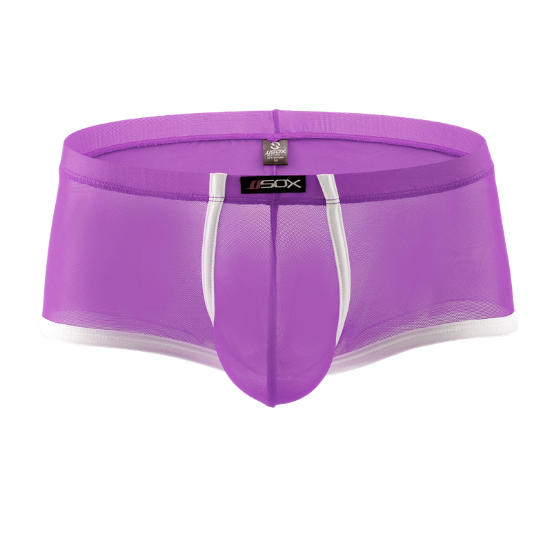 Miesten alushousut, matala vyötärö, verkkotasku, läpinäkyvät miesten bokserit, shortsit, cuecas-läpinäkyvät alushousut, miesten bokserit: M / Violetti