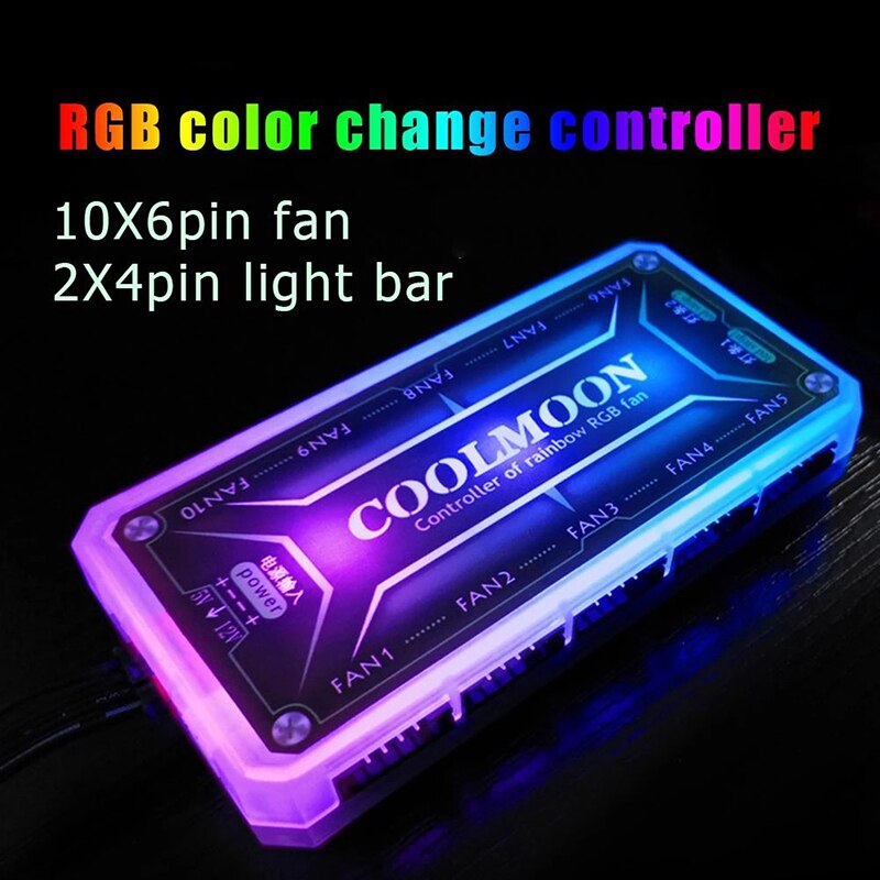 12V 5A Farbe Controller Mit 10 stücke 6pin Fan Port 2 stücke 4pin Licht Bar Port RGB Fans Fernbedienung controller Fan Hub Für COOLMOON