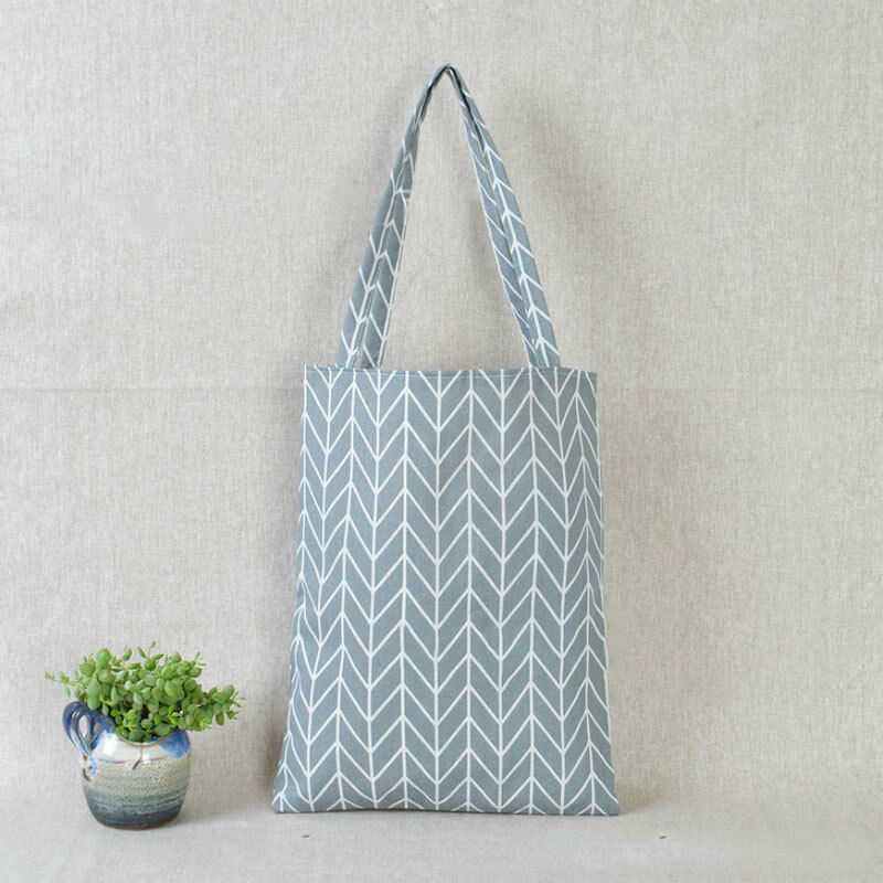 Mode Vrouwen Katoen Linnen Eco Herbruikbare Shopping Tote Bag Plaid Schoudertas Zwart Wit: Light Blue