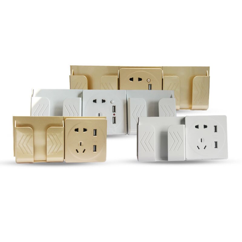 Wall Socket Phone Holder Bracket Dual USB Power Outlet Socket Wall Charger Adapter Home Phone Charging Holder Display Support