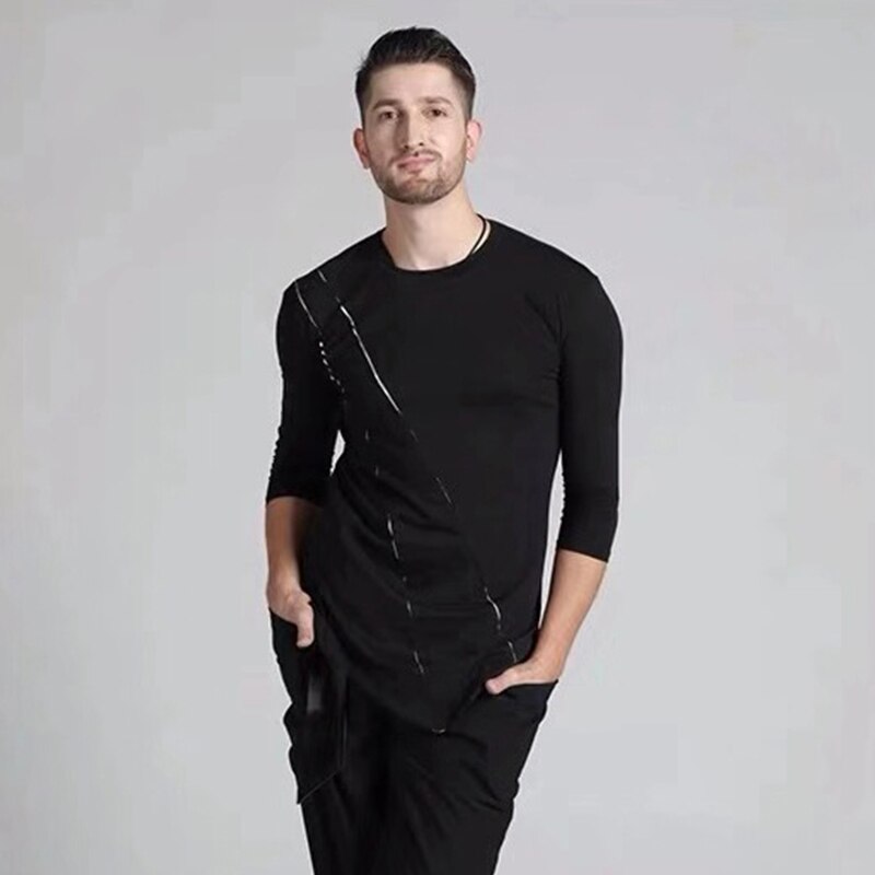 Zwarte Latin Dance Kleding Mannen Praktijk Kleding T-shirt Voor Mannelijke Charleston Kostuum Salsa Ballroom Competition Dans Tops BI422