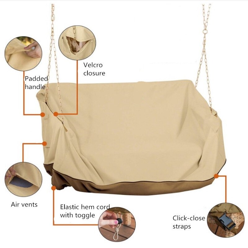 Porch Swing Cover Waterproof, Outdoor Swing Covers for Hanging Swing 56inchX32inchX25inch,Beige&Coffee