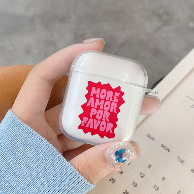 Étui pour écouteurs Apple Airpods 4 3 2 1, coloré, maximaliste, plus Amor Por Favor, lettre rose, couverture souple et transparente pour Airpod Pro 2nd: 3XS / MULTICOLOR