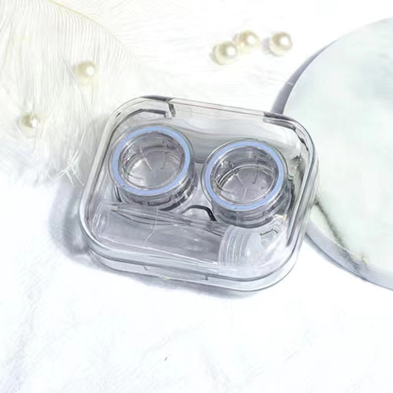 콘택트 Plastic Contact Lens Cases Simple Oval Transparen Portable Eye Contacts Lenses Holder Box Case with Tweezers Remover Tools: green