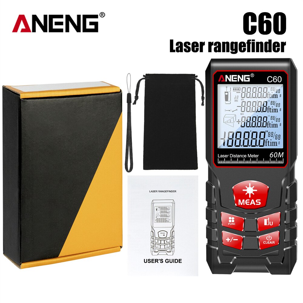 ANENG Distance Meter Infrared Rangefinder LCD Tape Range Finder Build Measure Device Electronic Ruler Test Tool C100: C60