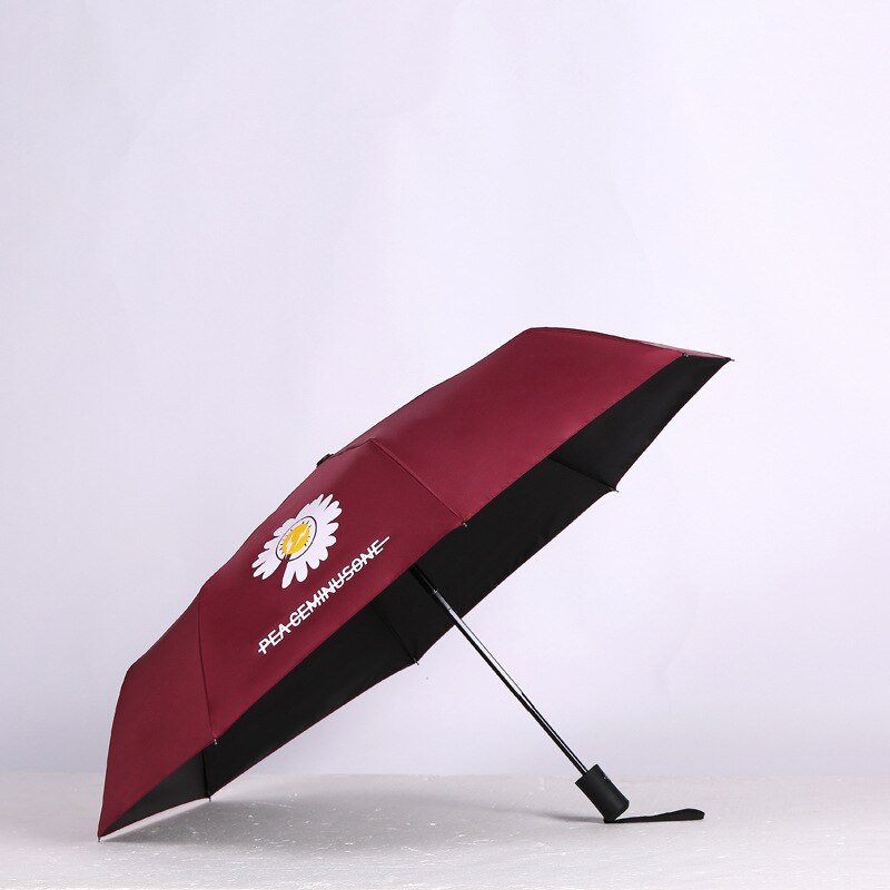 Piccola Margherita Ombrello Completamente Automatico Tri-piega Pieghevole in Vinile Ombrellone suola La Pioggia A Duplice uso Ombrello Semplice Temperamento Della signora ombrello: Tri-fold auto rosso