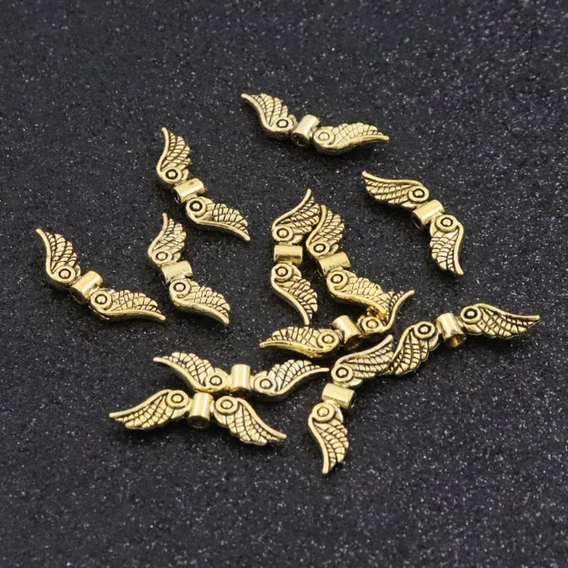 50Pcs Width 24MM Hole 1.8mm Wing SilverColor Gold Metal Spacer Beads For Jewelry Finding Jewelry Beads Handmade DIY Accessories