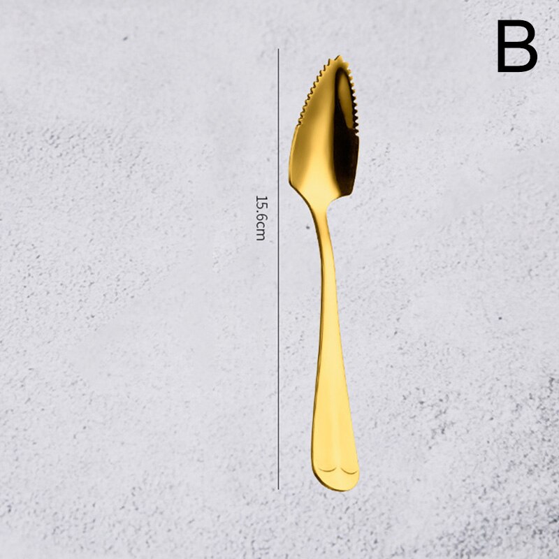1Pcs Stainless Steel Fruit Dredger Serrated Spoons Dessert Coffee Ice Cream Spoon Stirring Teaspoons Kitchen Supplies: B