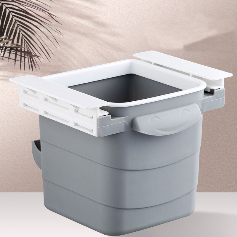 Retractable Hidden Waste Bin Under Table Hanging Garbage Trash Can Desktop Trash Can Tool Office Home Supplies: Grey