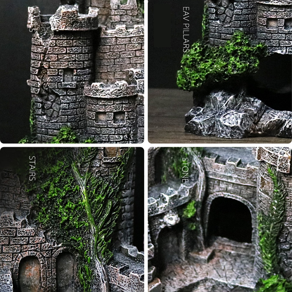 Pecera Castillo antiguo decoraciones de acuario Castillo de decoración paisajismo acuático ornamento roca para acuarios cueva decoración con edificios