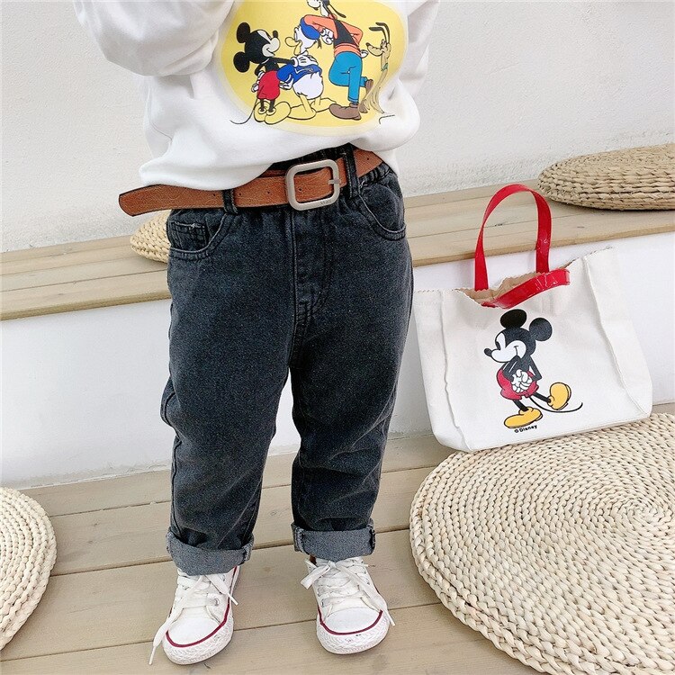 Autumn Girls Denim Pants Kids Jeans Pants with Belt Jeans Kids Boy: Black / 3T