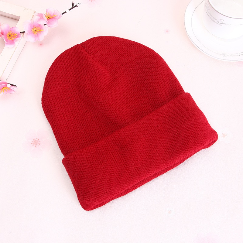 Gorro de punto para mujer, gorro de punto de Color sólido Hip Hop para niños o niñas, sombrero de primavera rojo, gorros de abrigo de Hip Hop para adultos, Color negro y rojo