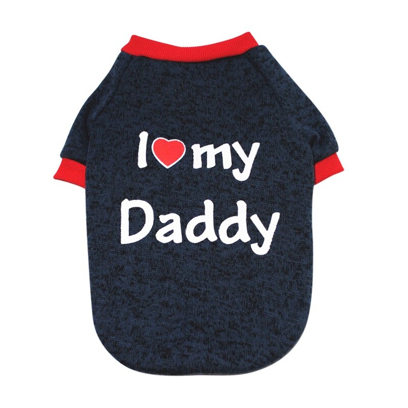 Coton animal de compagnie chien chat vêtements décontracté chiot chaton vêtements j'aime maman & papa imprimer gilet T-Shirt vêtements pour animaux de compagnie pour Yorkies Teddy #: Dark blue / XS