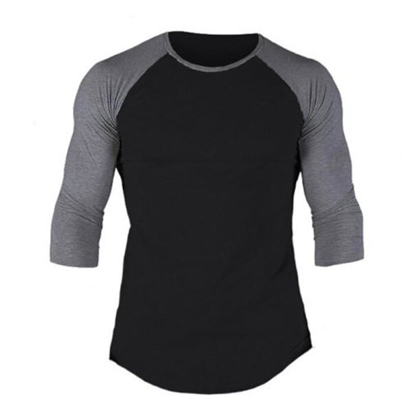 Männer der 3/4 Hülse Laufen Männer Schnell Trockenen T-Hemden Laufende schlank passen Spitzen Abschläge Sport männer Fitness Fitnessstudio T Hemden Muskel T: Schwarz / XL