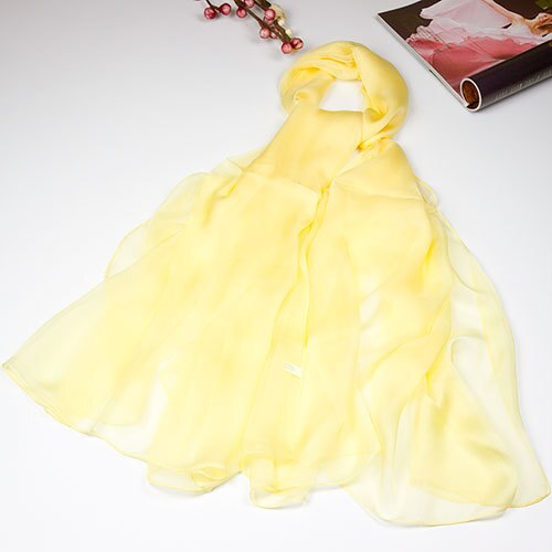 Ren silketørklæde kvinder tørklæde kvindelig silke sjal kvinders naturlig silke chiffon stor størrelse tørklæde ensfarvet lang wrap til kvinder: 11 lyse gule