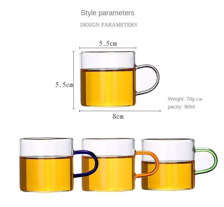 90ml Glass Small Tea Cup High borosilicate Transparent shot glasses set Heat Resistant Glass Small Tea Cup With Color Handle