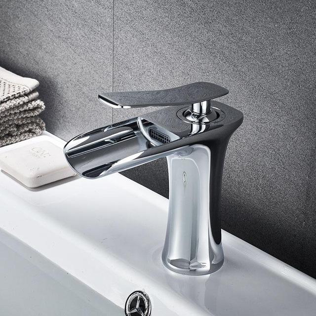 Basin Sink Faucet golden white chrome Single Handle Waterfall Bathroom Mixer Deck Mounted taps: WB-602C
