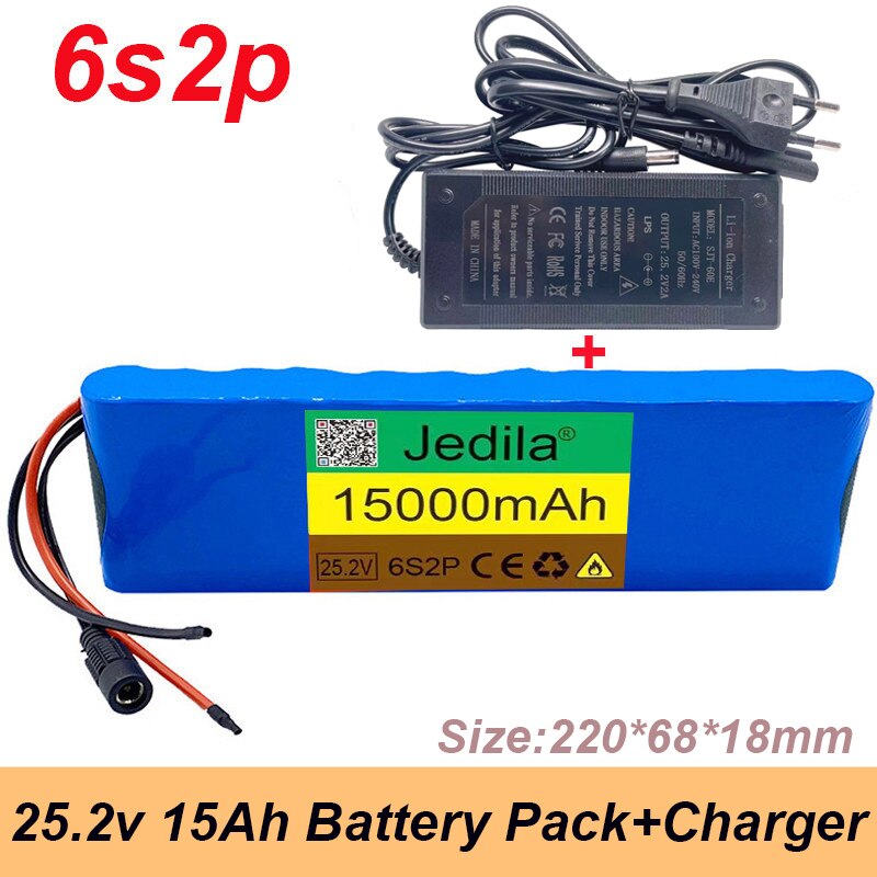 24V 15000mAh 6S 2P 18650 Lithium-Akku 25,2 V 15000mAh Mit BMS Für Elektrische Fahrrad Moped + 2A Batterien Ladegerät