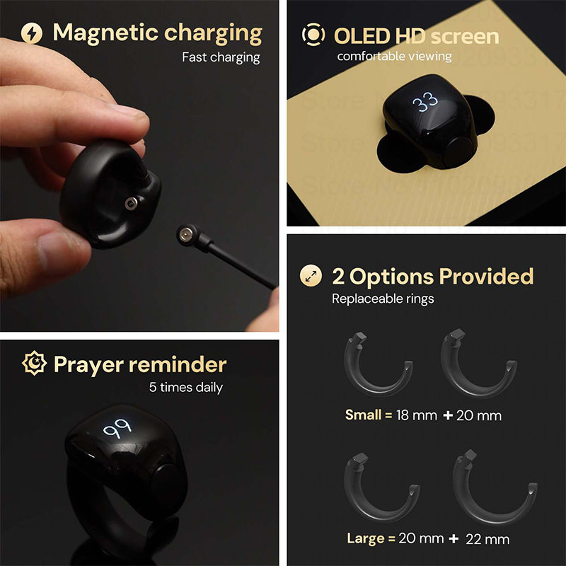 Weslamic Smart Tasbeeh Zikr Ring Islamitische Tally Digitale Teller voor Moslims Lof Gebed Herinnering Magnetisch Opladen Waterdicht