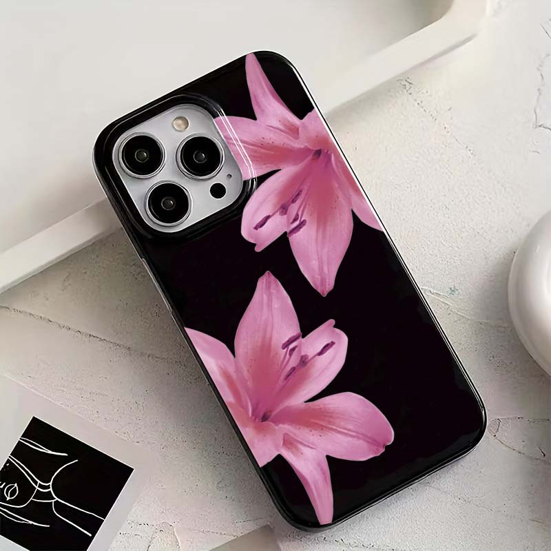 Lotus Petals Black Phone Case For iPhone 16 14 13 12 11 15 Pro Max 16E XR X XS Max 16 7 8 Plus SE Shockproof Soft Cover
