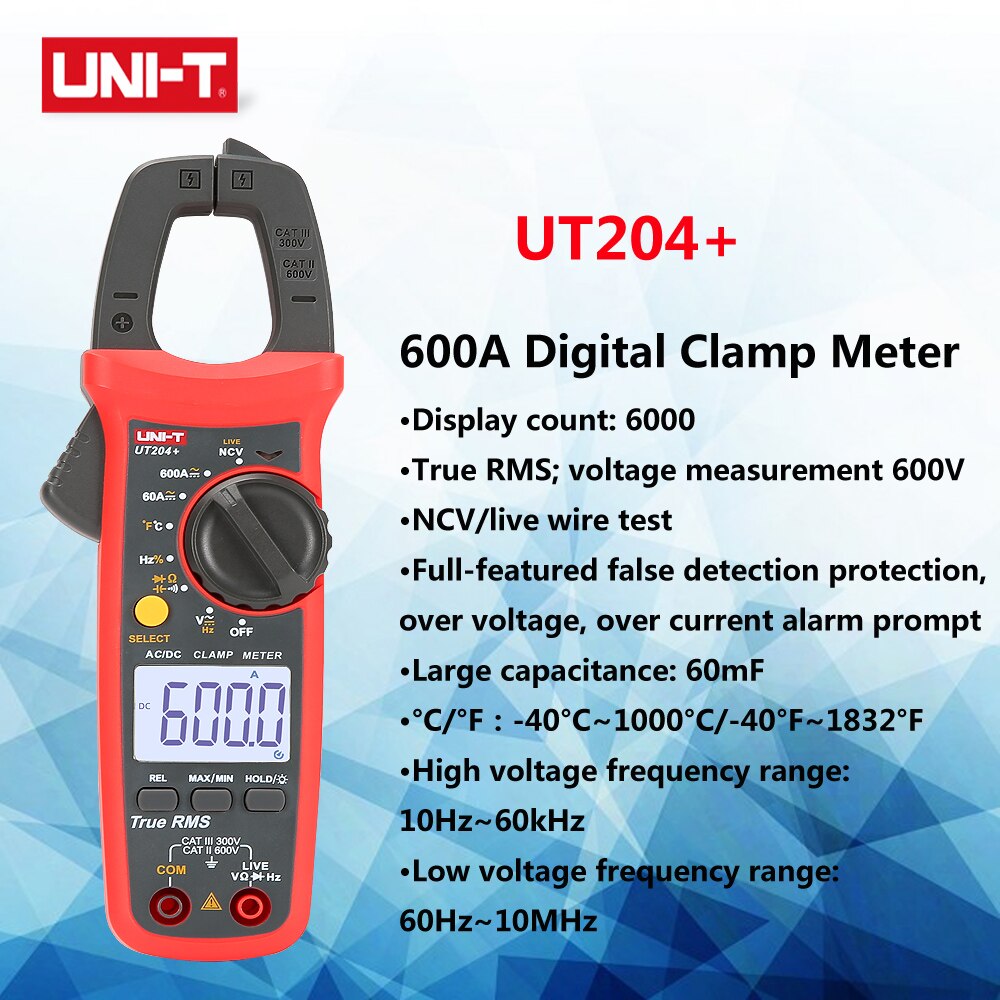 UNI-T Digital Clamp Meter UT201+/UT202+/UT203+/UT202A+/UT204+ True RMS 400-600A Automatic Range High Precision Multimeter Tester