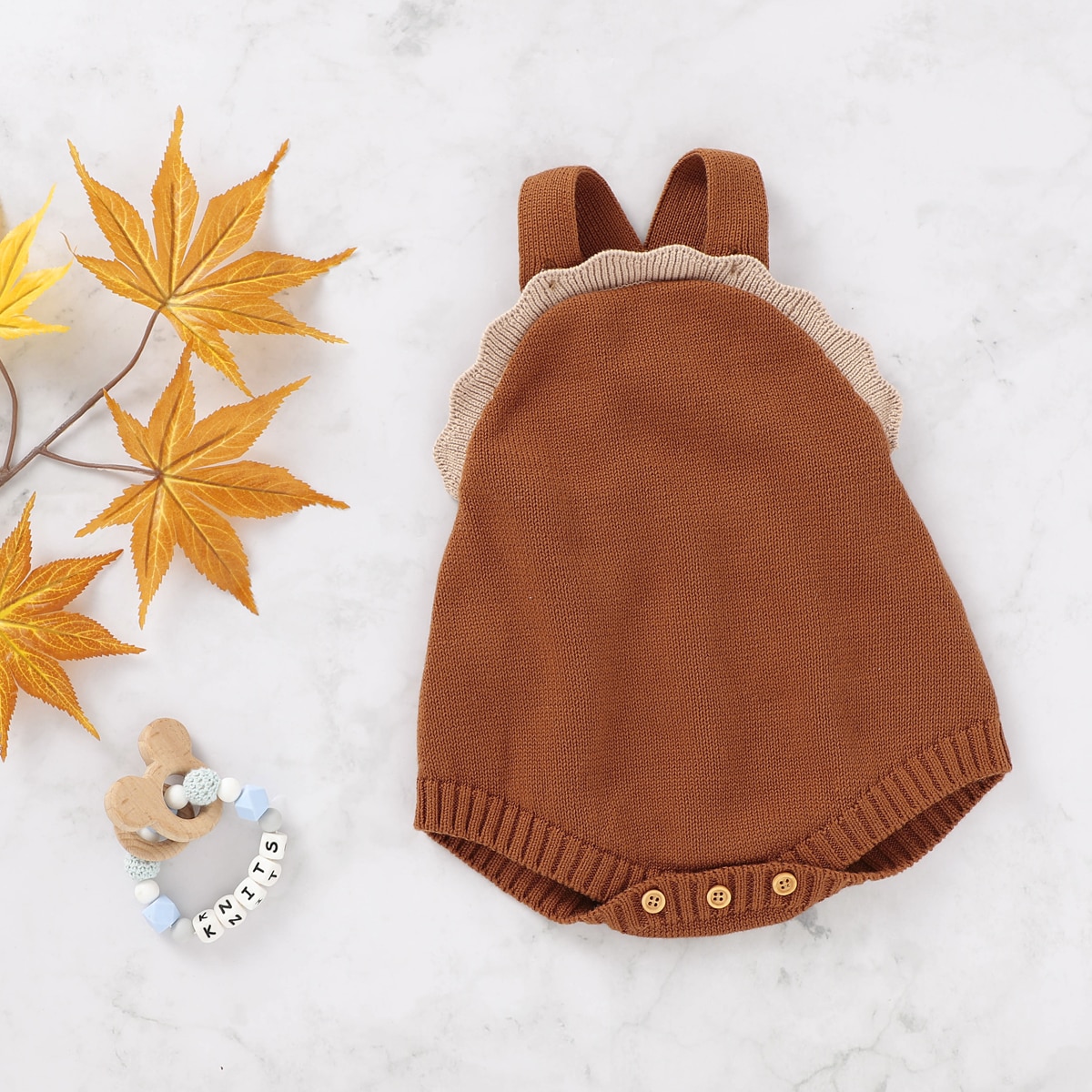 Novo bonito aconchegante respirável outono wunter bebê macacão moda sem mangas de malha macacão bodysuit meninas marrom escuro roupas: 70