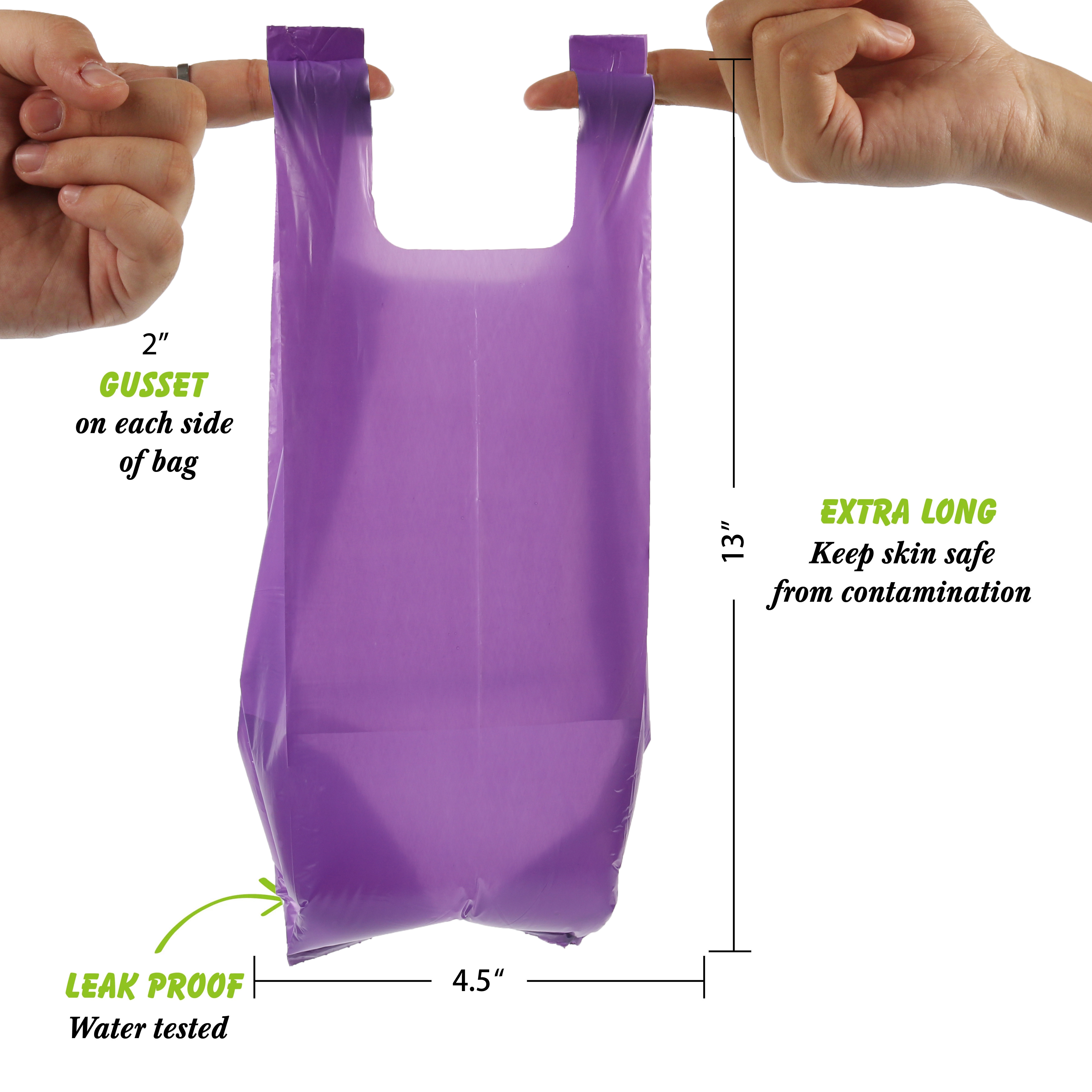Roll of 15 Pcs Purple Dog Poop Bag With Handle Scented Poo Bag Degradable Cat Waste Bags