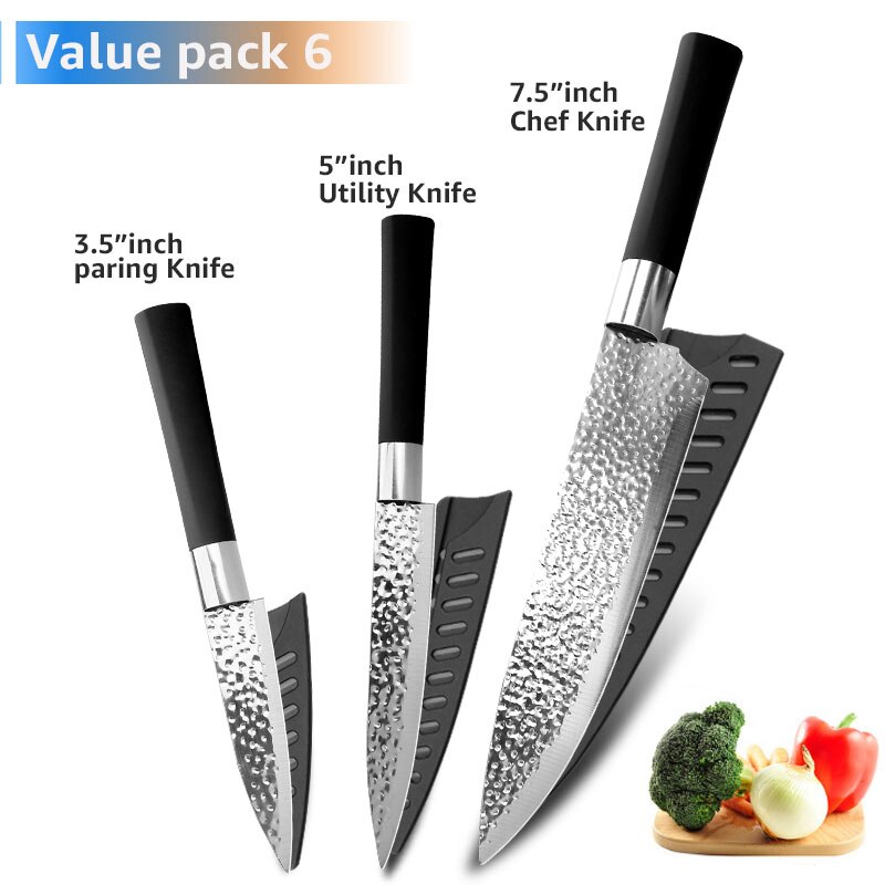 Chef Messen 6 Set Professionele Japanse Keukenmessen Hoge Carban Rvs Vlees Cleaver Fruit Mesje Koksmes: F