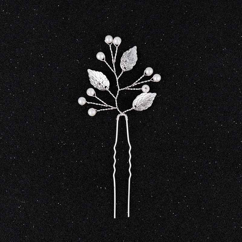 Molanas de perlas de cristal para novia, horquillas para el cabello, accesorios para el cabello, temperamento, taladro de agua, tocado hecho a mano de aleación para boda: Silver-2