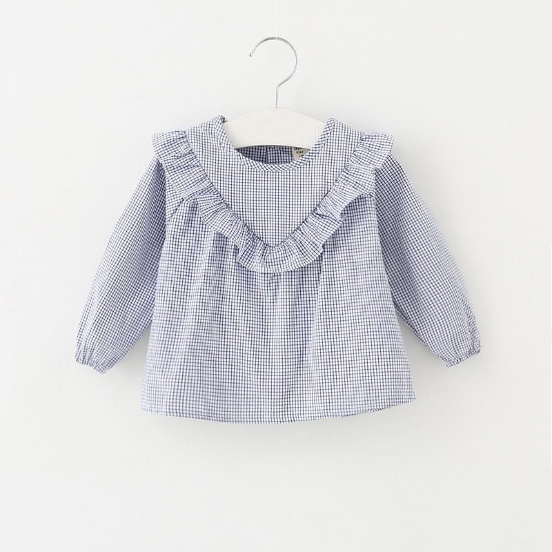 Ropa para Niñas , camisas de manga larga para niñas, blusa a cuadros de algodón, camisetas de princesa para niñas pequeñas, Tops casuales para niños pequeños
