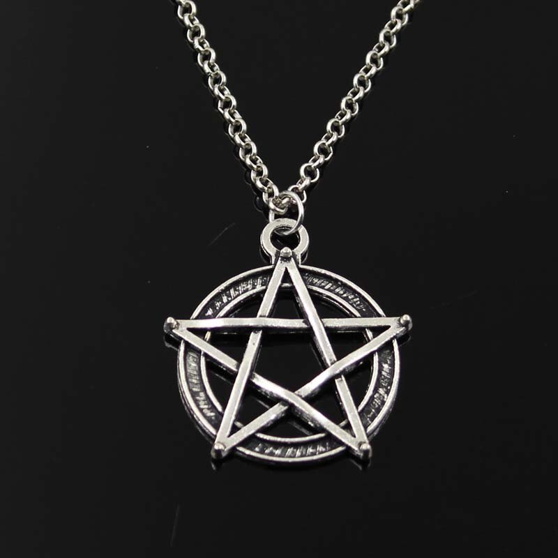 Einfache Klassische Stern Pentagramm Antike Silber Farbe Anhänger Mädchen Kurze Lange Kette Halsketten Schmuck Für Frauen