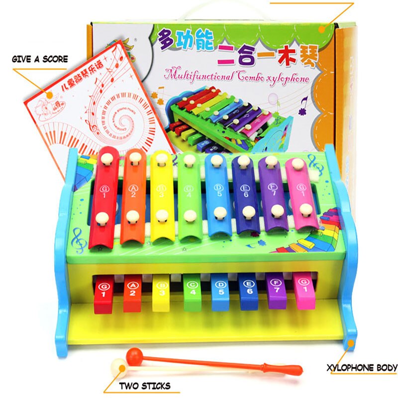 Children Music Multi-function Hand Percussion Piano Baby Can Play 8 Tones Early Education Educational Wooden Toys