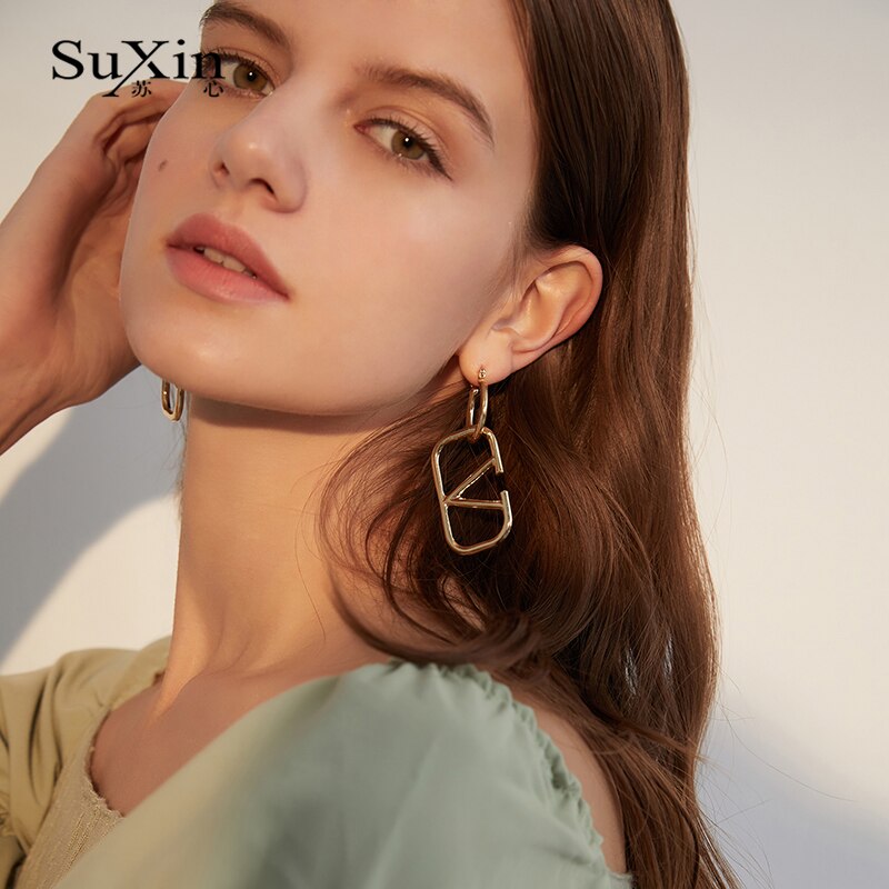 Suxin moda simples retro barroco brincos para mulheres de liga longa em forma de v pingente brincos jóias presente