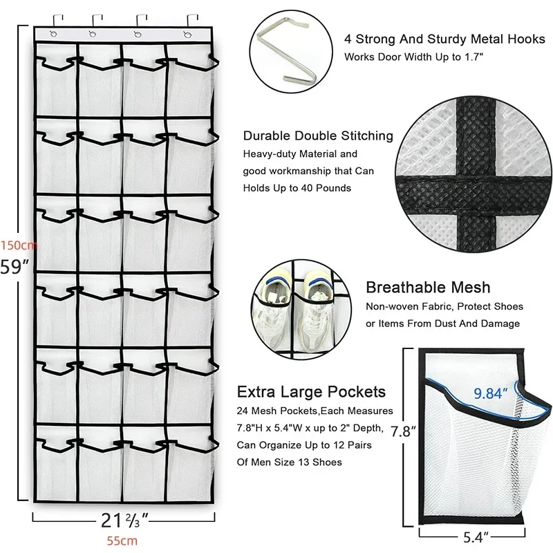12/24 Pocket Schoenen Organizer Rack Hangende Tas Wandgemonteerde Schoenhouder Hangend boven de deur achter Closet Organizer Opbergtas
