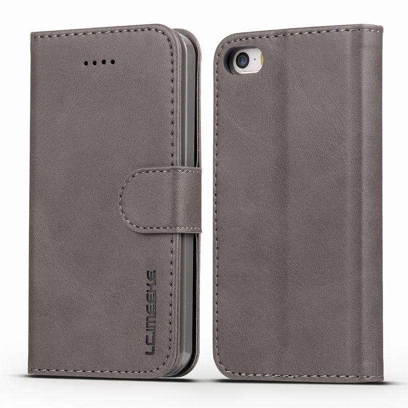 PU Leather Case Voor iPhone 5 s Case Wallet Flip Cover iPhone 5 SE Case Luxe Vintage Boek Telefoon gevallen Met Kaarthouder: For iPhone se / Gray