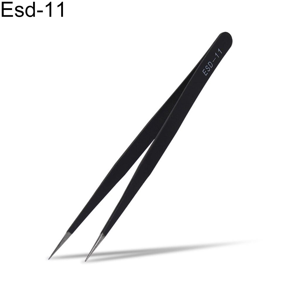 1 Pc ESD Safe Stainless Steel Anti-Static Tweezers Maintenance Repair Tool Curved Straight Tweezers Eye Brow Remover Tweezer: Esd 11