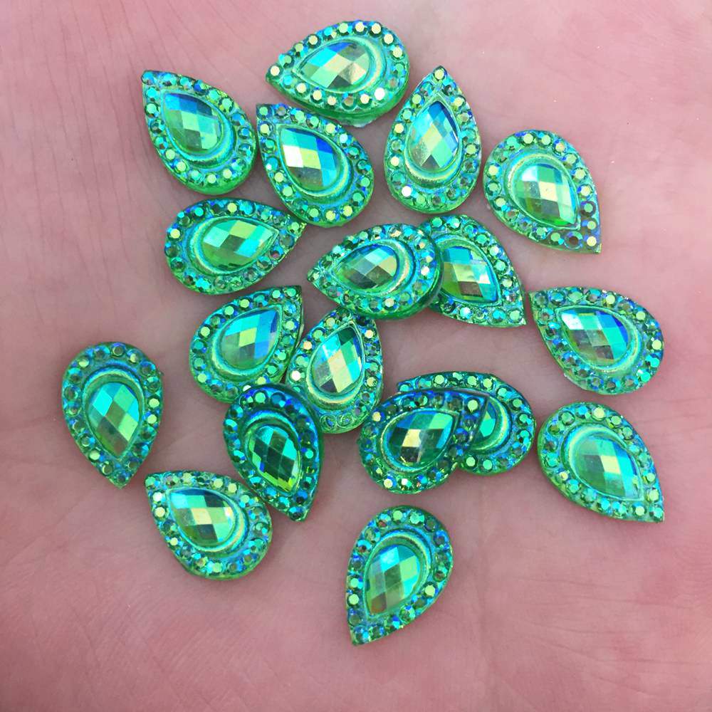 100 stks AB Hars 7*12mm Pauw Teardrop Plaksteen strass Bruiloft Versiering diy applicaties SK21 * 2: Green