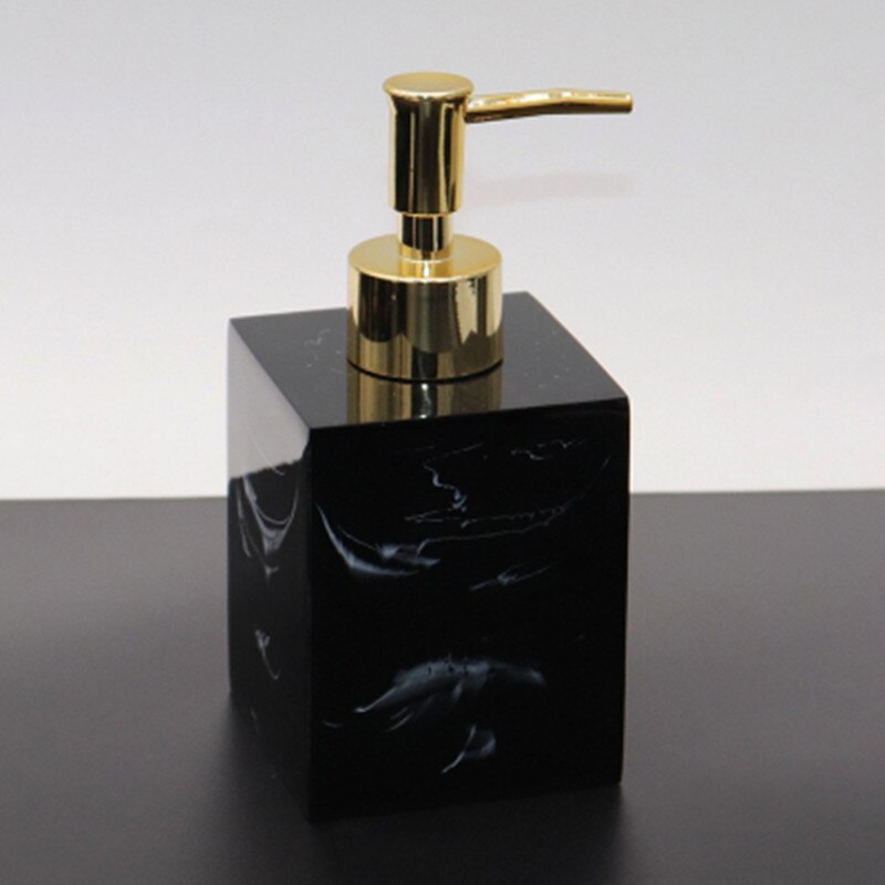 Svart marmor mönster harts badrumsset förvaringsbricka tandborsthållare kit flytande tvål dispenser hotell badrumstillbehör tandpipa: 280ml