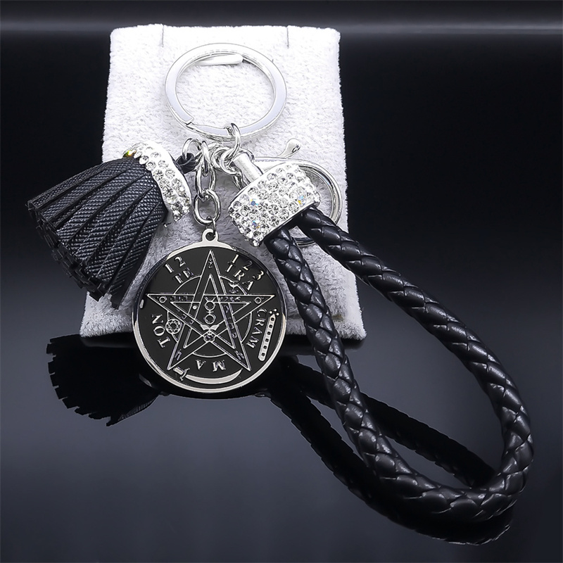 Stregoneria Tetragrammaton pentagramma portachiavi in acciaio inossidabile portachiavi per auto gioielli appesi Wicca pentacolo gioielli K948S06